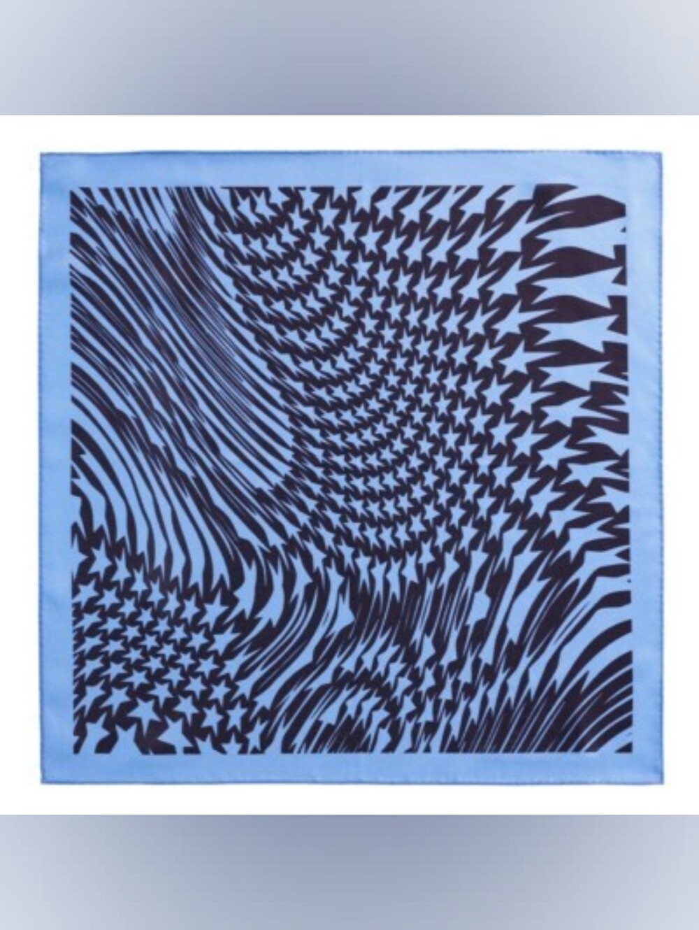 New H&M & Mugler Swirling Stark Star Wave Silk Scarf Black & Blue 18"×18"